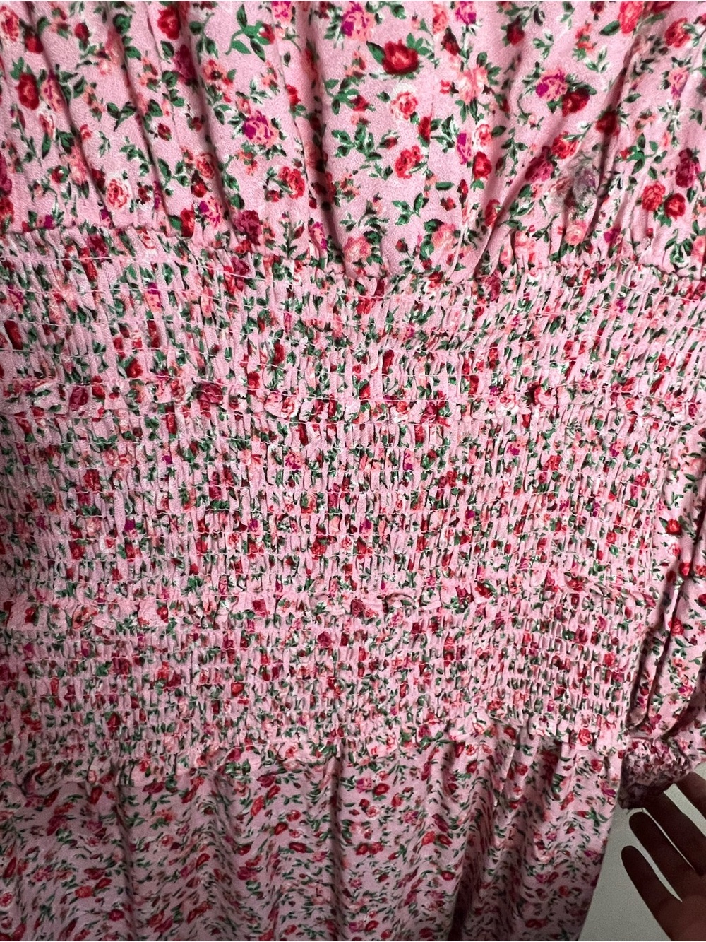 AFRM Hazel Ditzy Floral Pink Smocked Waist Side Slit Romantic MIDI Dress - Picture 5 of 12